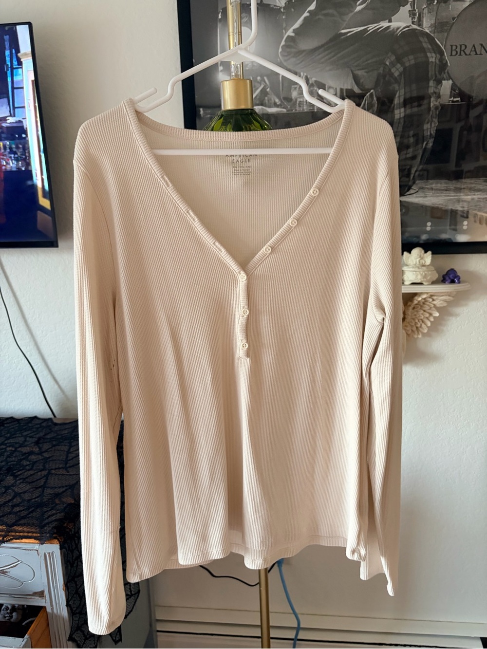 American Eagle Cream Ribbed Top size XXL